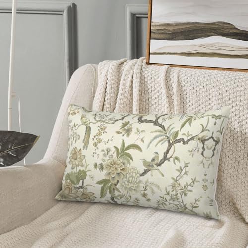 CXMEIFLY Spring Floral Birds Pillow Covers 12 x 20 Inch Set of 2 for Chinoiserie Flowers Decor Throw Pillows Sage Green Plant Outdoor Decorative Cushion Cases for Couch Bed Decorations - Image 4