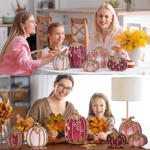 Leinuosen 6 Pcs Fall Pumpkin Decor for Home, Pink Pumpkin Tiered Tray Decor - Image 6
