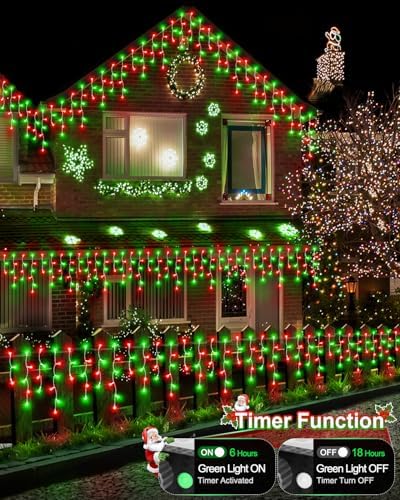 106 FT Christmas Lights Outdoor, 972 LED Waterproof Outside Christmas Lights Plug in, Connectable 8 Modes Hanging Fairy Lights with 216 Drops for House Eaves Yard Patio Decoration, Red and Green - Image 7