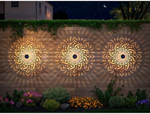 2 Pack Large Solar Fence Lights Metal Solar Powered Outdoor Wall Deck Step Lights Mandala Theme Waterproof Fence Light for Garden Post Patio Backyard Yard Decor, Gardening Gifts for Women Mom Grandma - Image 7