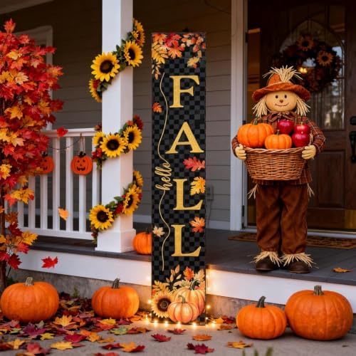 Farmhouse Autumn Wooden Welcome Sign Stand for Front Door, 47" Rustic Large Fall Welcome Porch Sign Wall Hanging for Thanksgiving, Vertical Tall Porch Leaner Decor for Outdoor Patio Garden - Image 5