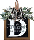 Last Name Year Round Front Door Wreath Front Porch Decoration 26 Letter Welcome Sign with Eucalyptus Garland and Bow Spring Wreaths for Front Door Outside Hanger Garland (D) by YICORIP