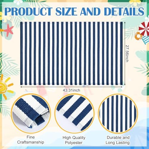 Moucuny 2'4'' X 3'7'' Narrow Navy and White Patriotic Vertical Stripe Rug - Image 3