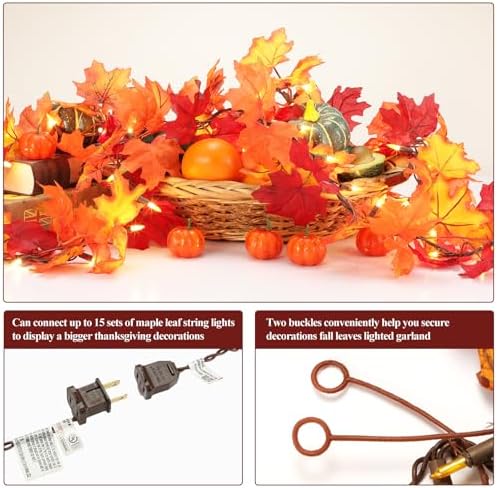 Thanksgiving Decorations Fall Maple Leaf String Lights 9FT Maple Leaves Lights 50 Orange Bulbs Lighted Fall Leaf Garland Lights Lighted Fall Garland Lights Halloween Fall Lights Indoor Outdoor - Image 4