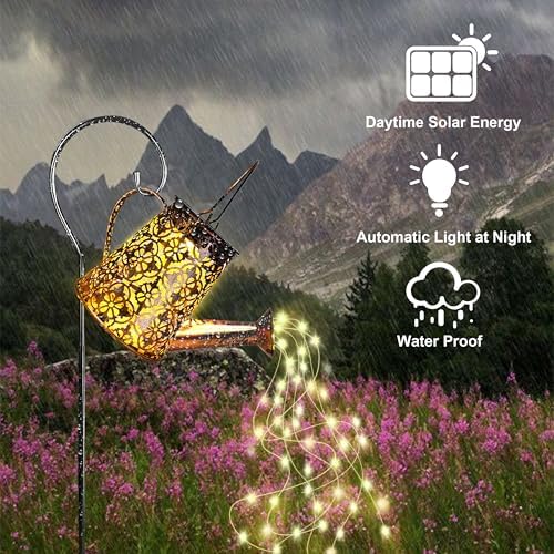 Solar Watering Can Lights with Cascading Lights,Solar Lantern Light Outdoor,Large Hanging Solar Powered Lantern Outdoor,Garden Porch Patio Yard Decor,Gardening Gifts for Women - Image 4