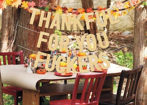Thanksgiving Decorations, Friendsgiving Decorations, Friendsgiving Banner, Glittery Thanksgiving Banner for Mantel Font Porch, TFYF Thankful for You Fall Party Decorations for Indoor Home (Pre-Assembled) (Champagne Gold) - Image 3