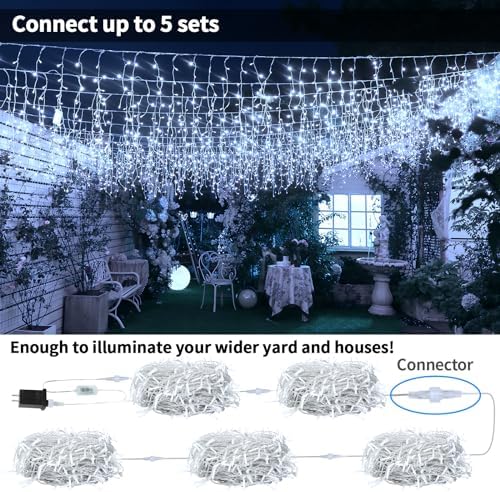Icicle Lights for Outside 60+16Ft 600 LED Christmas Lights Outdoor Waterproof Connectable Timer Memory Dimmable Plug in Twinkle Curtain Light for Xmas Halloween Indoor Patio Balcony Decorations - Image 5