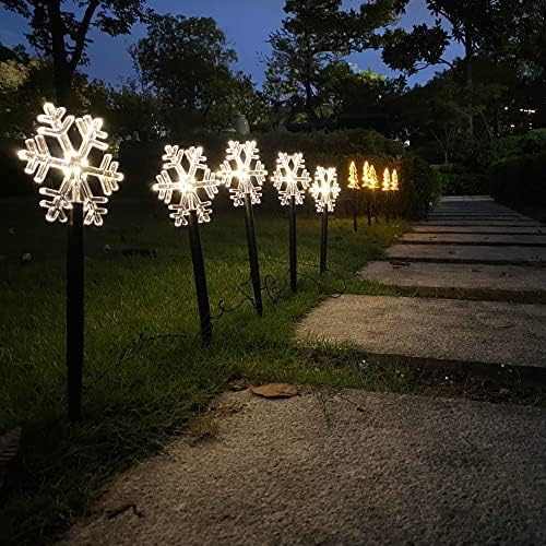 5 Pack Solar Christmas Snowflake Pathway Lights 6.3 Ft Total Outdoor Waterproof Landscape Lights Christmas Decorations for Pathway Garden Walkway Yard Lawn Patio (Warm White) - Image 2