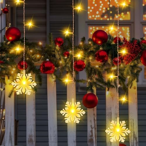 150 LED Christmas Icicle Lights with Snowflakes, Hanging Snowflake Light with 8 Modes, Connectable Warm White Icicle Lights for Outside, Roof, Window, Holiday Party Decor - Image 6