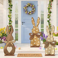Vercraft 3 Pcs Outdoor Easter Decorations for Porch Large Wooden Easter Bunny Porch Sign Rustic Polka Dot Bunny with Bow Spring Party Decor for Front Door Yard Garden, 23.6 Inch by Vercraft