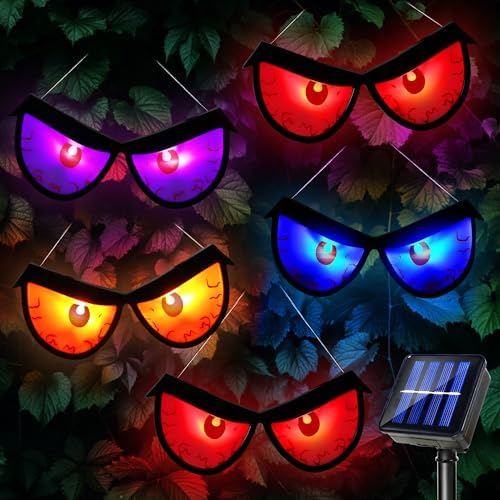 Solar Halloween Lights Spooky Eyes for Bushes, 5 Pairs Flashing Glowing Eyes Halloween Decorations Outdoor, Blinking Eye Lights for Yard Decorations (Multicolor) by Unknown
