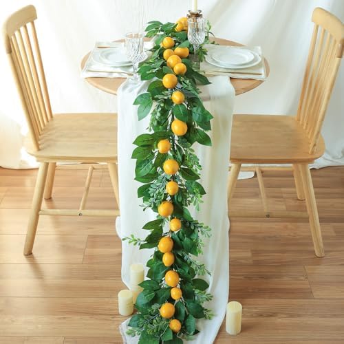 Mizii Artificial Lemon Garland 6FT Fake Fruit Lemons Garland Hanging Vines with Green Leaves Greenery Decorations for Kitchen Table Centerpieces Room Wall Party Wedding Birthday Decor (Lemon) - Image 6