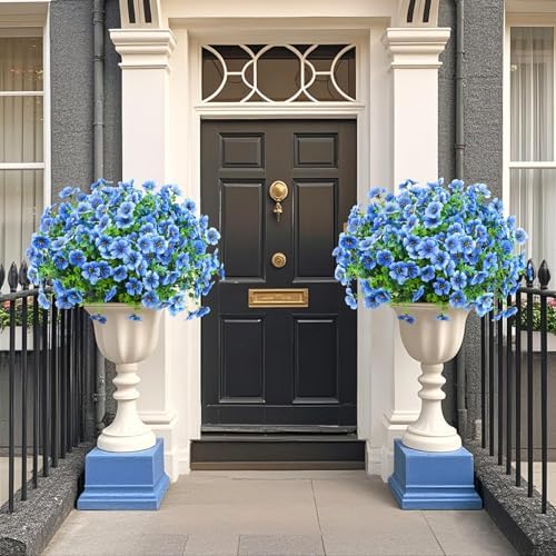Ouddy Decor 24 Pcs Artificial Flowers for Outdoors Decorations, Blue - Image 4