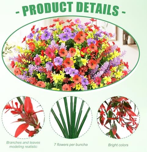 12 Bundles Artificial Spring Flowers Outdoor UV Resistant Summer Decor - Image 5