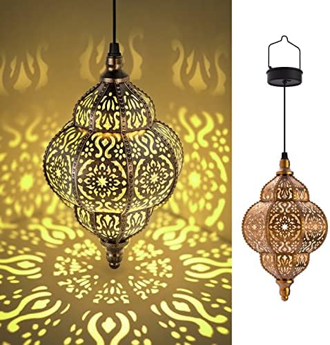 Hapjoy Hanging Solar Lights Outdoor Garden Decor Solar Lantern Waterproof Plastic Moroccan Outdoor Decorations for Patio Pathway Yard Backyard Garden Decorative (1 Pack, Bronze) by Hapjoy