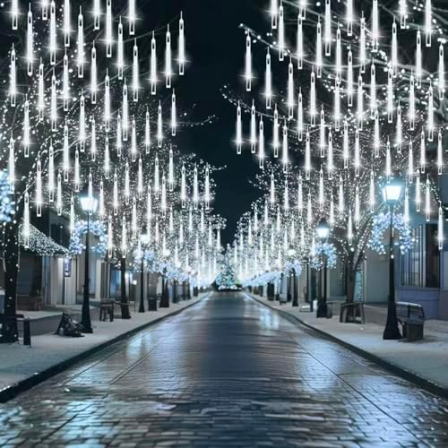 2 Pack Christmas Lights Outdoor 16 Tubes Meteor Shower Lights Cool White - Image 5