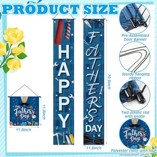VitalCozy 3pcs Happy Father's Day Banner Blue Welcome Porch Signs Father's Day Hanging Door Banner for Indoor Outdoor Fathers Party Decoration Supplies - Image 2