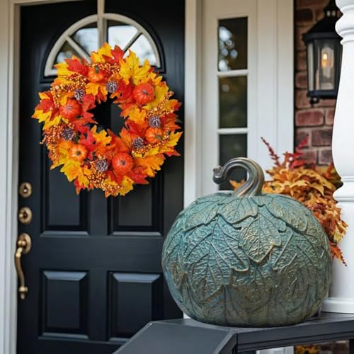 DiliComing Pumpkin Decor Fall Decorations for Home - 6.5 Inch Green Artificial Pumpkin Décor for Indoor and Outdoor, Decorative Fake Pumpkin Table Accent for Home Halloween Thanksgiving - Image 5