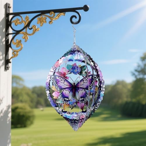 Butterfly Wind Spinners Outdoor, 10 Inch Laser-Cut Stainless Steel Metal Wind Spinners, 3D Kinetic Hanging Sculpture, Metal Yard Art, Garden Decor, Butterfly Gifts for Women, Men, Mom, Grandma - Image 5