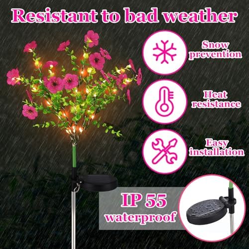 Glooglitter 2 Pack Rose Red Solar Flower Stake Light Outdoor Garden, Violet - Image 5