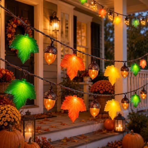 Thanksgiving Maple Leaf Acorn Lights, 12FT 20 LED Fall Thanksgiving Decor by Doratale