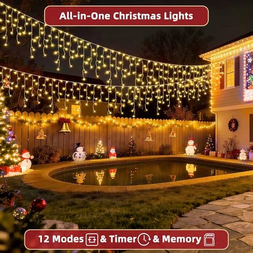 1332 LED 132ft Christmas Lights with 296 Drops, 12 Lighting Modes Warm White Christmas Decoration Twinkling Lights Dimmable, Timer Outdoor Waterproof Fairy Lights for Indoor Garden House Eaves Roof - Image 3