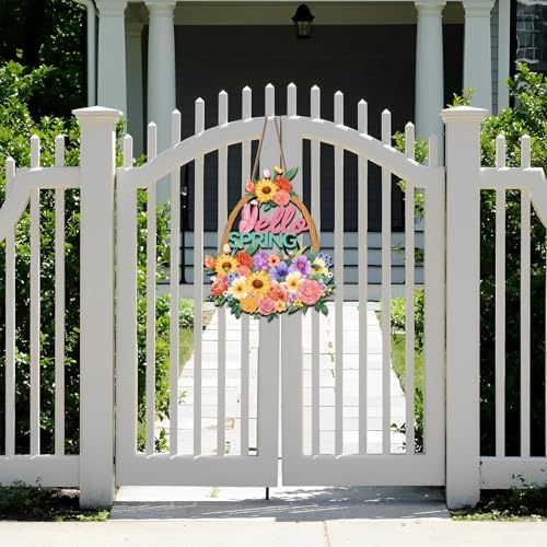 Wooden Spring Front Door Sign Hollow Flower Basket Welcome Sign Spring Decorations for Home Colorful Hanging Door Decor for Front Porch Wall Party Easter Outdoor Indoor - Image 5