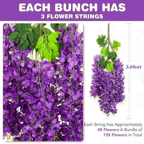 Alotiki Wisteria Hanging Flowers,36 Pack Fake Hanging Flowers,Wisteria Artificiales Garland for Home Wedding Arch Floral Party Garden Ceremony Outdoor Decor,3.6 Feet Long(36,Purple) - Image 2