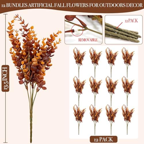 20 Bundles Artificial Fall Flowers for Outdoors Fall Decorations for Home - Image 2