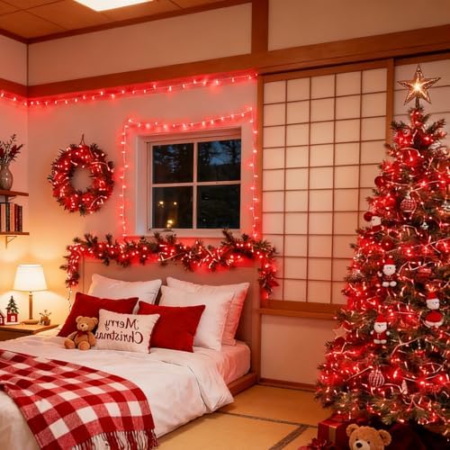 LAMPHOME 200 LED 66ft Valentines Decorative Mini Lights, Red String Lights Outdoor Valentines Day Decorations,Christmas Fairy String Lights Plug in, 16 Lighting Modes Waterproof for Tree Wedding Party - Image 7