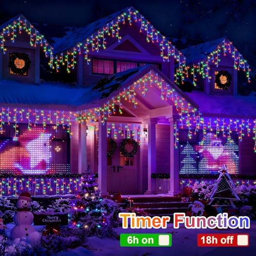 YEGUO 66ft 800 LED Christmas Lights Outdoor Waterproof, 160 Drops Christmas Icicle Light Indoor, 8 Modes Icicle Xmas Lights with Memory Timer(Multicolor) - Image 3