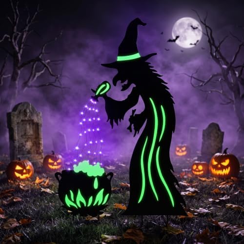 Lewondr 2 Pack Metal Witch Halloween Decorations Outdoor by Lewondr