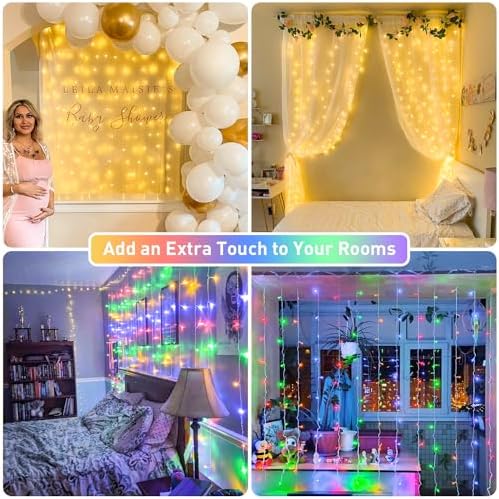 JMEXSUSS 300LED Dual Color Changing Curtain Lights, Plug in, 9.8 x 9.8ft - Image 3