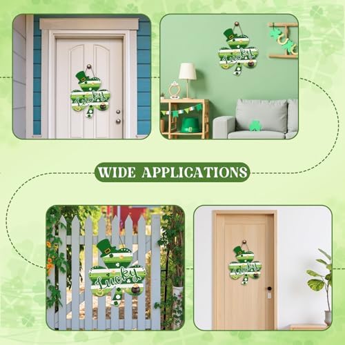 Happy St. Patrick's Day Wooden Hanging Sign 12x11.5 Inch St Patricks Day Lucky Shamrock Wreath Sign for Front Door Decor,Irish Spring Farmhouse Wood Wreath Indoor Wall Hanging Decoration - Image 7