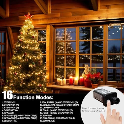 LAMPHOME 33ft Christmas Decorative Mini Lights, 100 LED Transparent Wire Fairy Starry String Lights Plug in, 16 Lighting Modes, for Indoor Outdoor Xmas Tree Wedding Party Decoration (Warm White) - Image 2