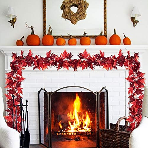 DearHouse 2 Pack Fall Garland Maple Leaf, 5.9Ft/Piece Hanging Vine Garland Artificial Autumn Foliage Garland Thanksgiving Decor for Home Wedding Fireplace Party Christmas (Dark Red) - Image 7