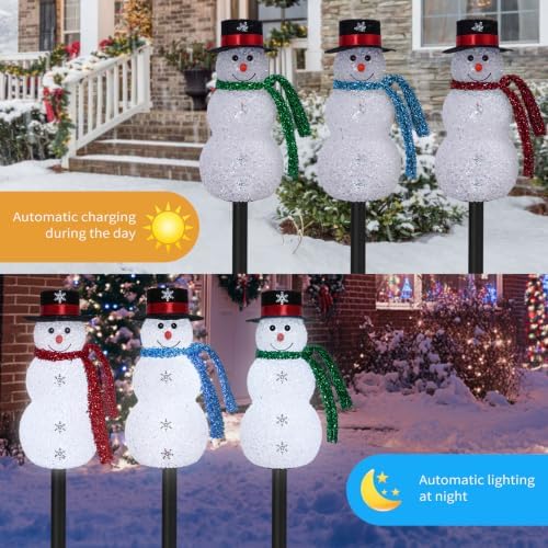 Christmas Snowman Solar Pathway Lights Outdoor Decorations, 6 Pack - Image 3