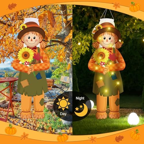 Blosssound 2 Pcs Fall Scarecrow Windsock LED Lights, Outdoor Yard Decor - Image 4