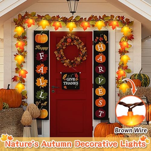 Fall Decor Maple Leaf Lights, 8.5Ft Fall String Lights Plug In with 10 LED Orange & Yellow Maple Leaf Light, Fall Leaves Light Indoor Outdoor for Home Fireplace Party Harvest Thanksgiving Decorations - Image 4