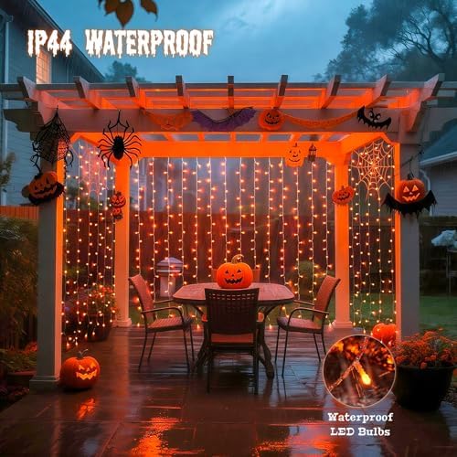 JMEXSUSS Orange Curtain Lights for Halloween, USB Plug in, 200 LED - Image 6