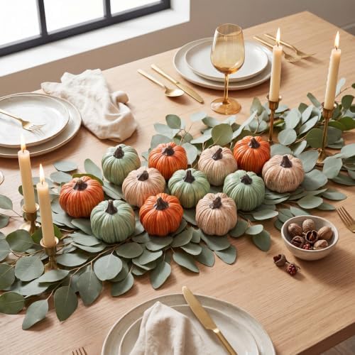 Geelin 12 Pcs Green Rustic Fall Pumpkin Decor Resin Pumpkins for Thanksgiving Decorations Farmhouse Decorative Pumpkins 2.36" for Fall Home Decor Autumn Tabletop Centerpiece Harvest Wedding - Image 4