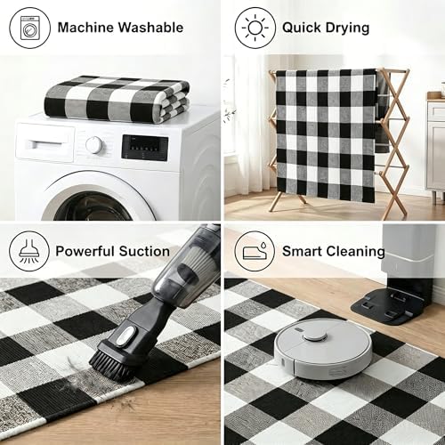 MUBIN Fall Decor Cotton Buffalo Plaid Rug, 3' x 5' Black and White Outdoor Rug Front Door Decorative Mat, Washable Doormat Foldable Area Rug Layered Door Mats Rug for Front Porch, Entryway, Patio - Image 6