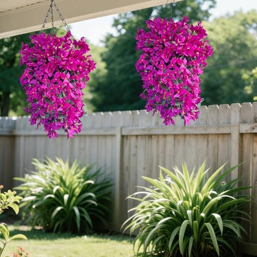 Artificial Fake Hanging Plants Flowers Basket Bougainvillea for Summer Outdoor Outside Decoration, Faux Silk Flowers UV Resistant Realistic Porch Home Patio Balcony Yard Outdoors Decor - Image 2