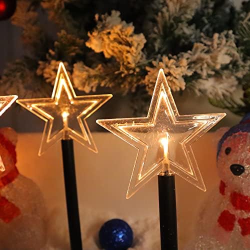 Pathway Star Light LED Waterproof Christmas Decorative Lights with Timer, Battery Operated Ground Lawn for Indoor and Outdoor Night Landscape Light Holiday Party Decor(5 Pack), Warm White Star - Image 2