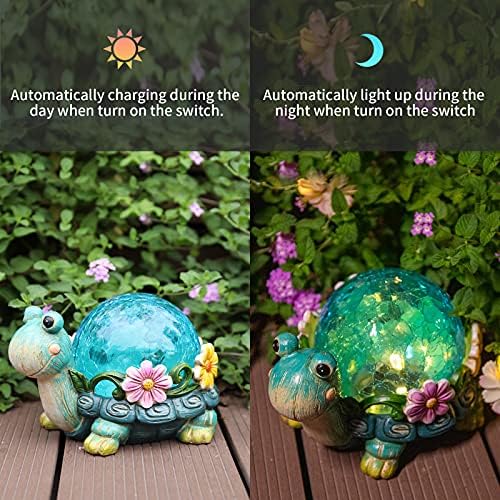 Garden Turtle Statue Outdoor Decor, Resin Solar Lights with Glass Globe - Image 4