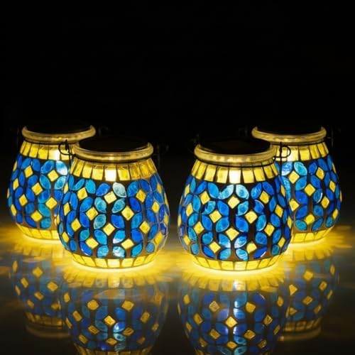 Starsoul 4 Pack Solar Lanterns Outdoor Waterproof, Gorgeous Mosaic Solar Lantern Outdoor Garden Decor, Solar Hanging Lights for Outside Patio Yard by Starsoul