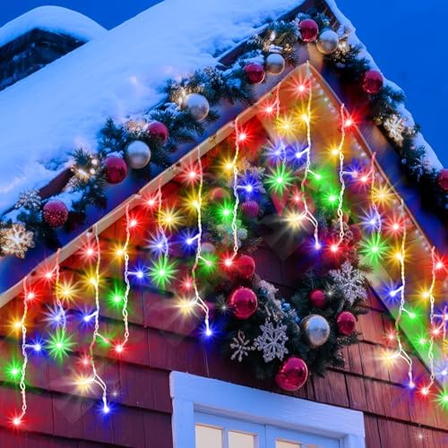 XURISEN 66ft 640 LED Christmas Lights Outdoor with 120 Drops, 8 Modes Curtain Fairy Lights Plug in Waterproof Timer Memory Function String Lights for Christmas Holiday Wedding Party Decor(Multicolor) - Image 6