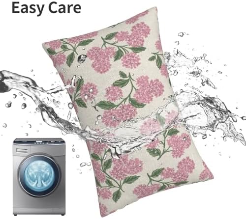 Preppy Pink Pillow Covers 12x20 Inch 2 Pcs Green Hydrangea Flower Decor Throw Pillows Vintage Floral Seasonal Spring Summer Outdoor Decoration Pillowcase Linen Cushion Cover for Couch Sofa - Image 5