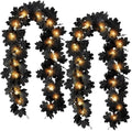 2 Pcs Black Leaf Garland with Yellow Lights, 11.8FT by KVCSYAW