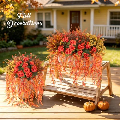 Fall Artificial Geranium Flowers for Outdoors Planter Fake Plants 12 PCS - Image 3